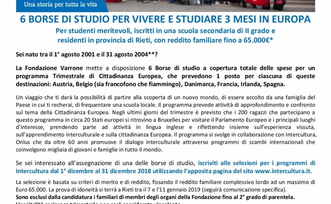 Tornano le borse di studio della Fondazione Varrone per vivere e studiare tre mesi all’estero