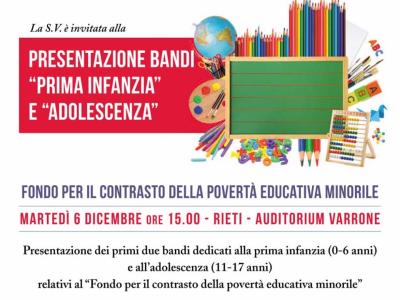 Presentazione dei primi due bandi dedicati alla "prima infanzia" e "adolescenza"